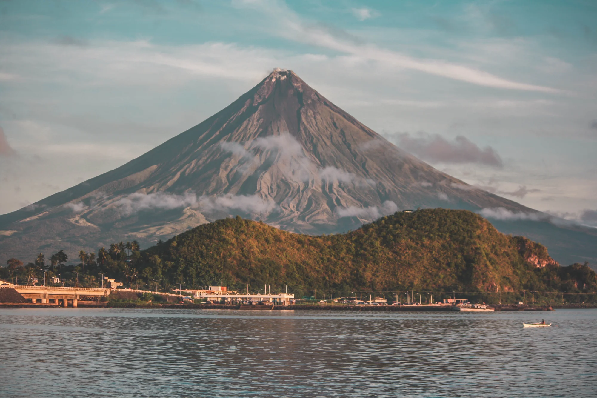 volcano and body of water